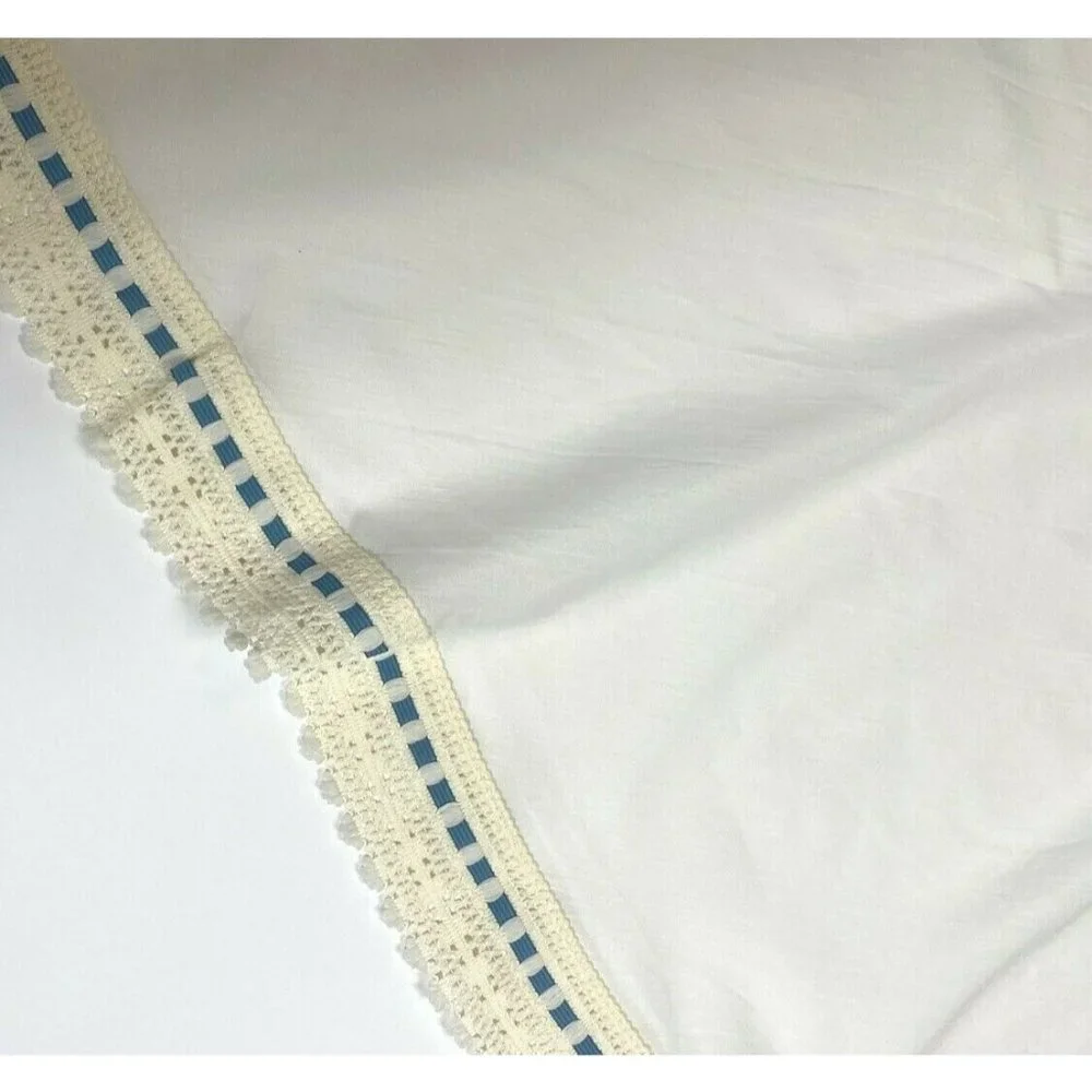 Vintage Set Window Treatments Curtains Valances White Blue Farmhouse Shabby Chic